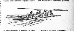 Traktory při práci na polích – původní novinová kresba
