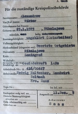Policejní evidenční karta Viktora Alexandrova